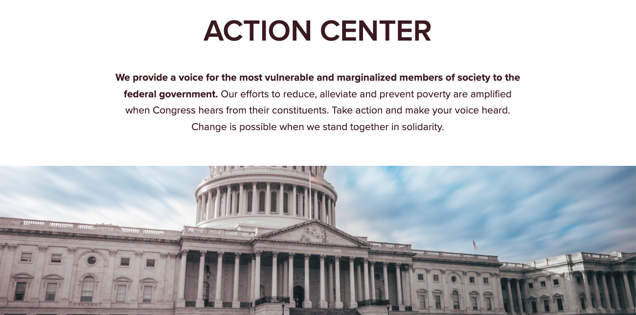 Catholic Charities USA Action Center page screenshot