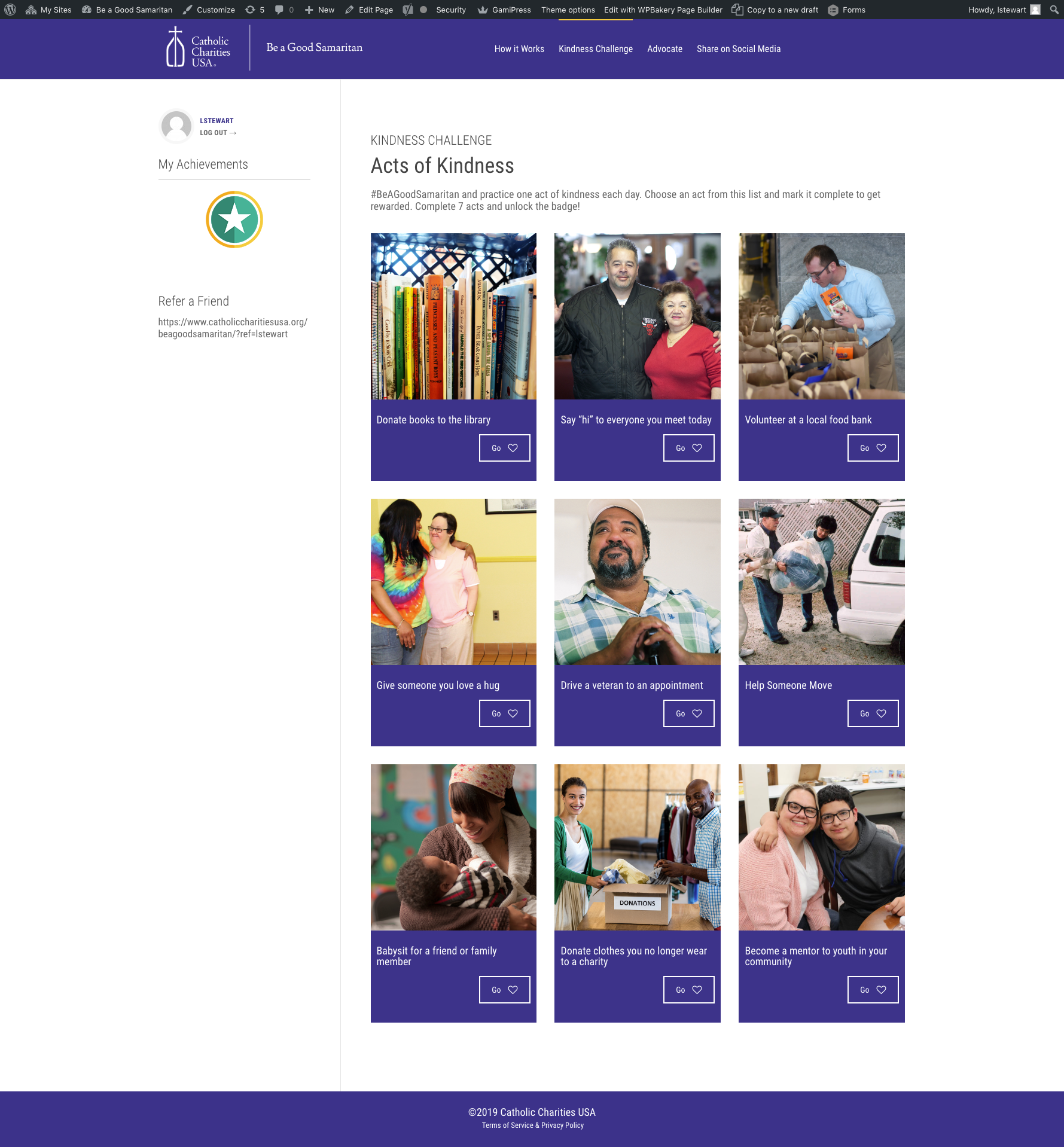 Be a Good Samaritan Kindness Challenge page screenshot