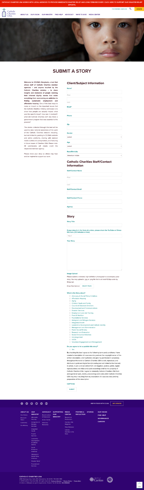 Catholic Charities USA Storybank submission form screenshot